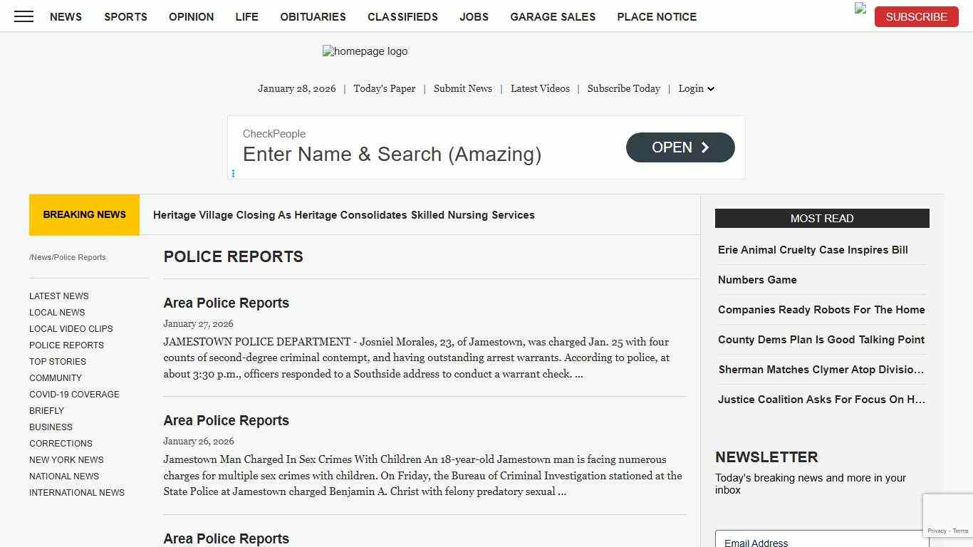 Police Reports News, Sports, Jobs - Post Journal